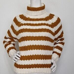 Anthropologie Tina Jo Camel & Cream Maribel Striped Turtleneck Sweater Size S